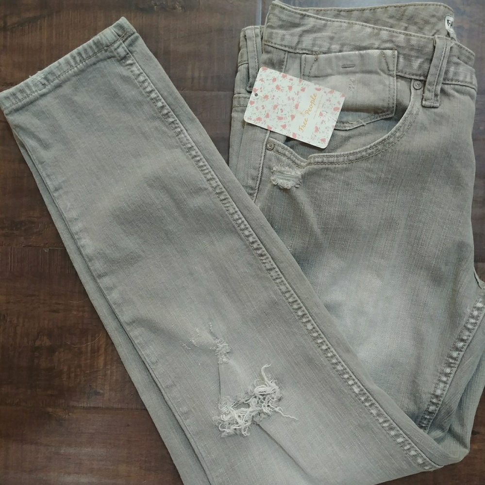 Free People Gray Distress Boyfriend Jeans
